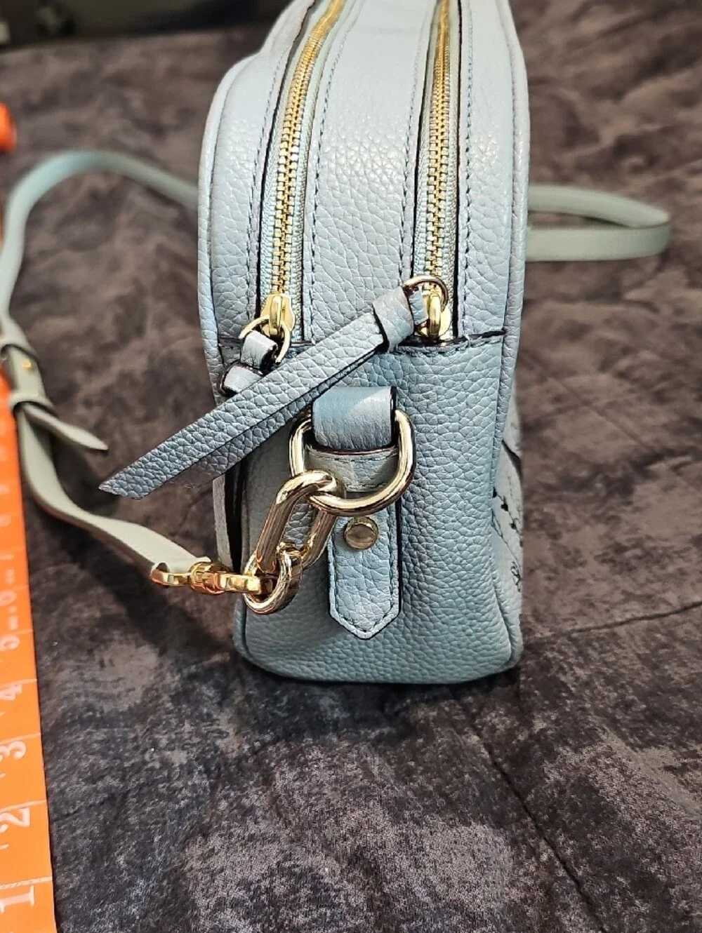 kate spade light blue cat-print pebble leather crossbody - Picture 10 of 10